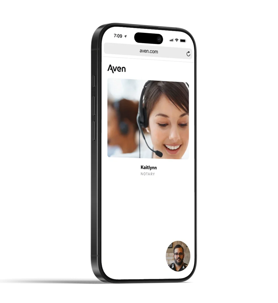 Signing HELOC documents with an Aven online notary on a phone