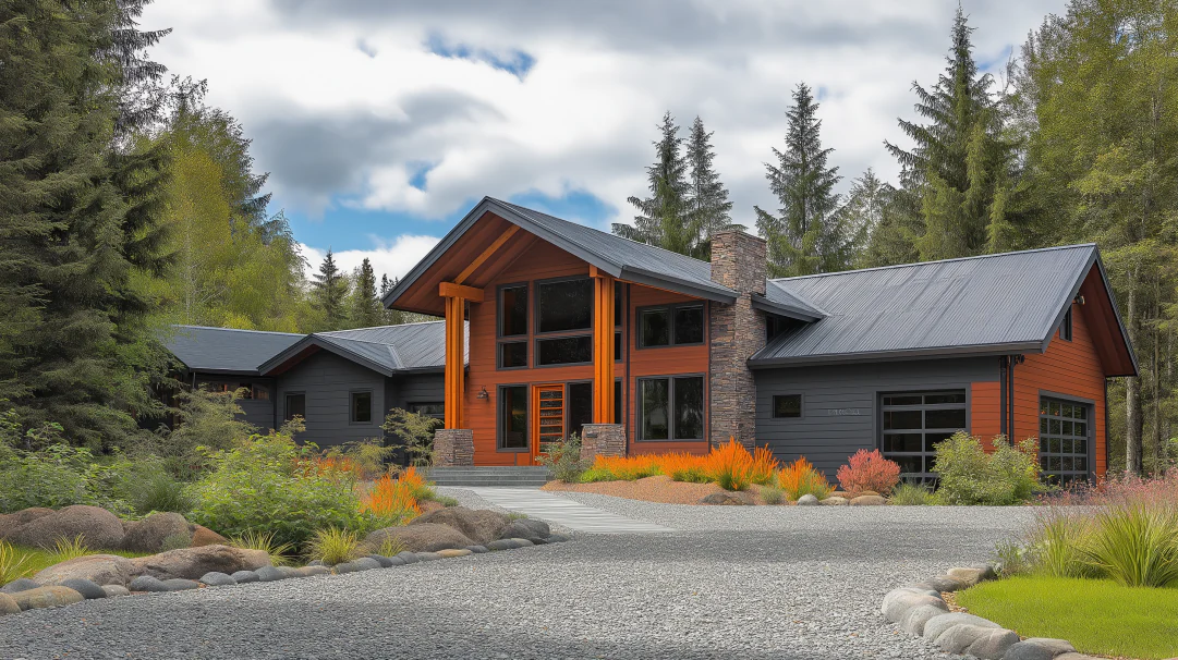 Modern craftsman style home in the Alaska woods